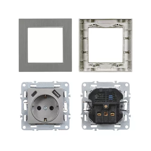 Nova csatlakozóaljzat USB csatlakozóval szürke szálcsiszolt kerettel