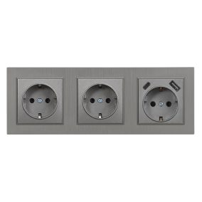   Nova III kettő dugalj USB csatlakozóval szürke szálcsiszolt kerettel