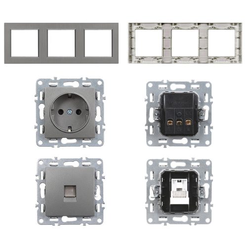 Nova III dugalj kettő UTP csatlakozóval szürke szálcsiszolt kerettel