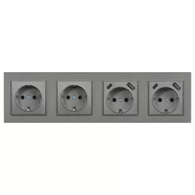   Nova IV kettő dugalj kettő USB csatlakozóval szürke szálcsiszolt kerettel