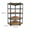 Nagy teherbírású sarokpolc 180x70x40-40 cm 175 kg fekete