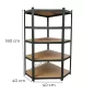 Nagy teherbírású sarokpolc 180x70x40-40 cm 175 kg fekete