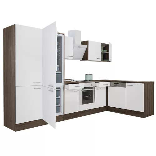 Yorki 340 sarok konyhabútor alsó sütős, alulfagyasztós hűtős kivitelben, munkalap nélkül