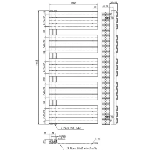 Solaro Design törölközőszárító radiátor 1600x600 mm fehér