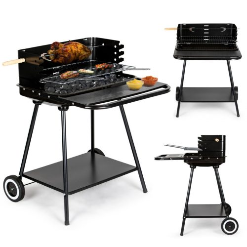 Görgős kerti grill állítható rácsmagassággal + két polccal