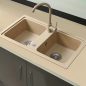   Tia szögletes két medencés gránit mosogató szifonnal bézs
