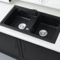   Tia szögletes két medencés gránit mosogató szifonnal fekete