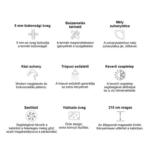 Vital Black 90x90 cm íves mélytálcás hidromasszázs zuhanykabin
