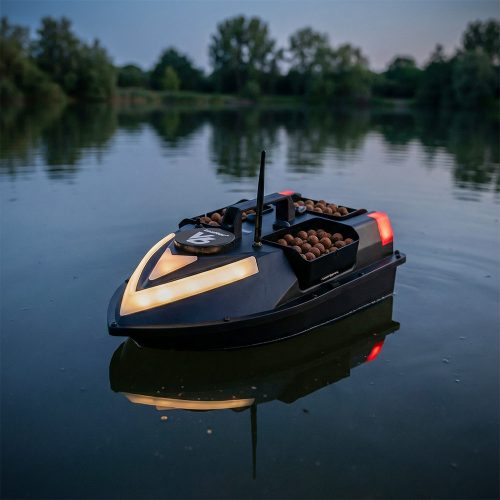 Etetőhajó V6 GPS 3 tartályos hátra és oldalkidobós fekete