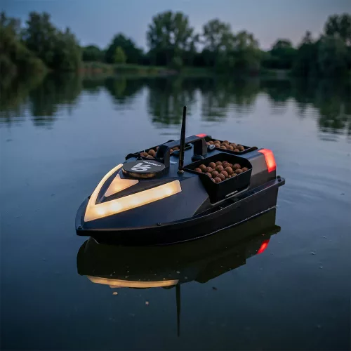 Etetőhajó V6 GPS 3 tartályos hátra és oldalkidobós fekete