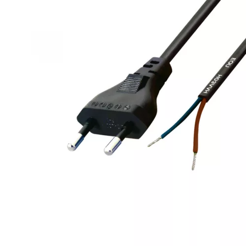 Home N 2/VDE hálózati csatlakozókábel, 1,5 m, H03VVH2-F 2x0,75 mm2 kábel, ónozott véggel, max.500W, fekete