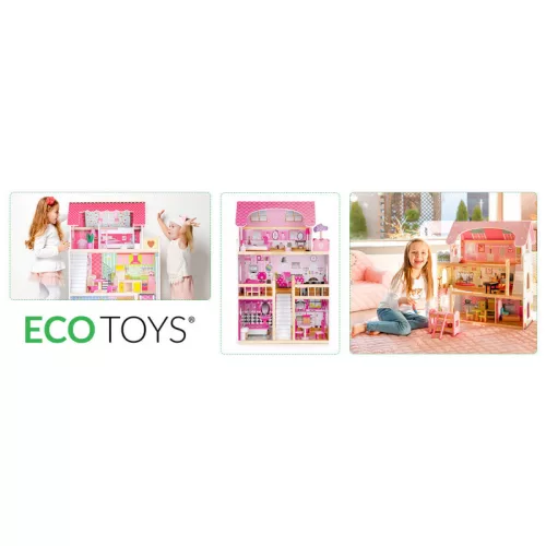 Fa babaház LED bútorral - ECOTOYS - gyerekeknek és felnőtteknek - világító bútor - kreatív játék