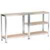 Fancy Garden Garázs Fém Polcrendszer Ezüst 70x30x154 MDF Polcokkal