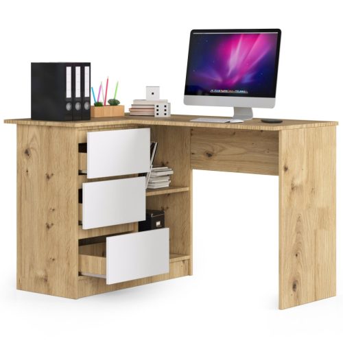 AKORD CLP Sarok Íróasztal Laminált Artisan Tölgy Fehér Bal