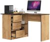 AKORD B16 Sarok Íróasztal 124 cm 3 Fiókos Craft Tölgy
