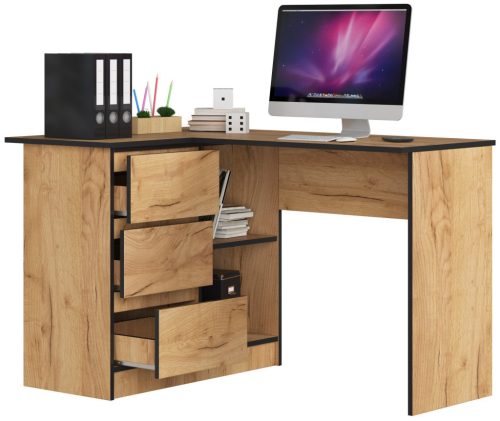 AKORD B16 Sarok Íróasztal 124 cm 3 Fiókos Craft Tölgy