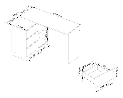 AKORD B16 Sarok Íróasztal 124 cm 3 Fiókos Craft Tölgy