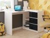 AKORD B16 Sarok Íróasztal 124 cm Jobbos 3 Fiókos Fehér/Fekete Magasfényű