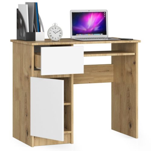 AKORD Piksel Artisan Számítógépasztal Laminált Tölgy-Fehér Kihúzható Billentyűzettartóval IP0PBIUABIPIKSLEW
