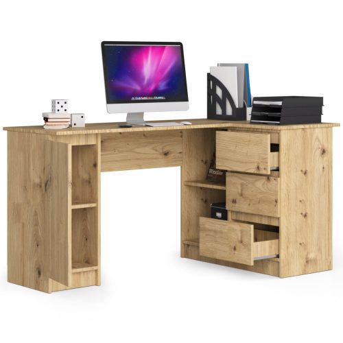 AKORD B20 Sarok Íróasztal Artisan Tölgy 155 cm 3 Fiókos