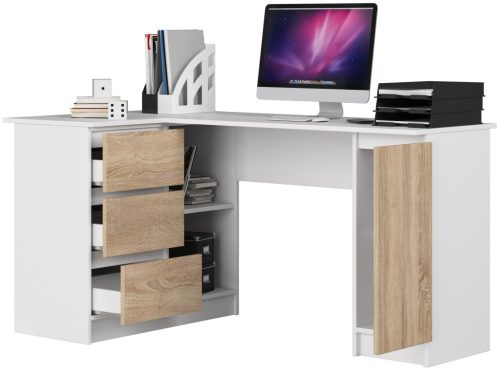 AKORD CLP B20 Sarok Íróasztal Laminált Fehér Sonoma Baloldali