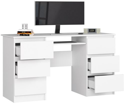 AKORD A-11 Számítógépes Íróasztal 6 Fiókos Fehér Laminált