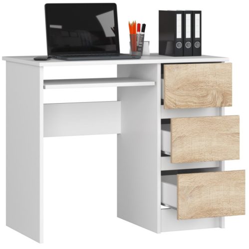 AKORD CLP A-6 Számítógépasztal Laminált Fehér/Sonoma 90cm Jobbos