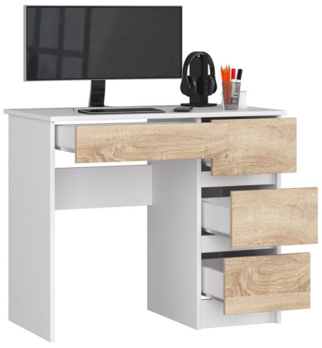 AKORD A-7 Számítógépasztal 90 cm Jobbos Fehér/Sonoma