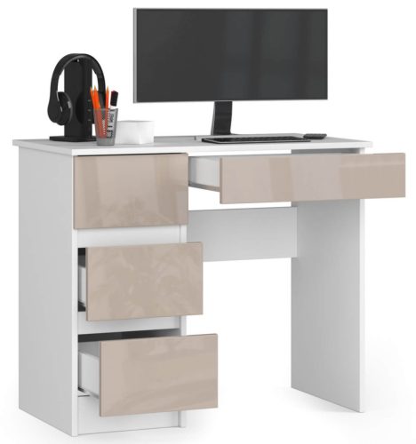 AKORD A-7 Számítógépasztal Laminált Fehér-Cappuccino Magasfényű 90 cm IP0PBIUCAPUPOLLEA