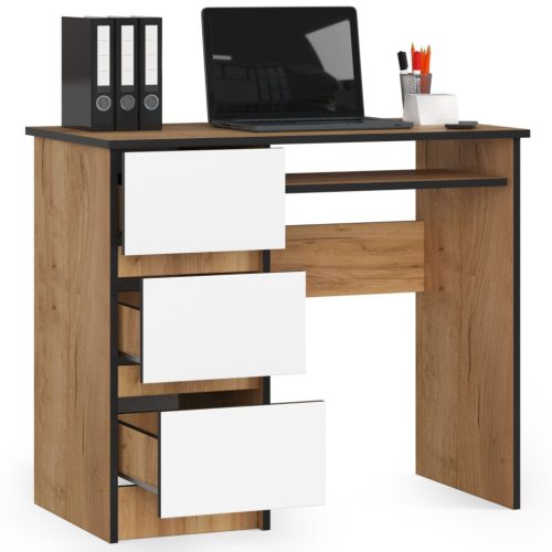 AKORD CLP A-6 Számítógépasztal Laminált Tölgy/Fehér Balkezes