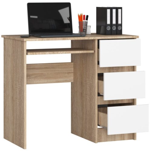 AKORD CLP A-6 Számítógépasztal Sonoma Tölgy Fehér Jobbos 90 cm