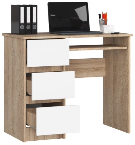 AKORD CLP A-6 Számítógépasztal Sonoma Tölgy Fehér Bal Oldali 90cm