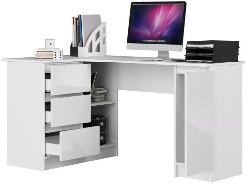 AKORD B20 Sarok Számítógépasztal Laminált Fehér Magasfényű 155 cm Bal