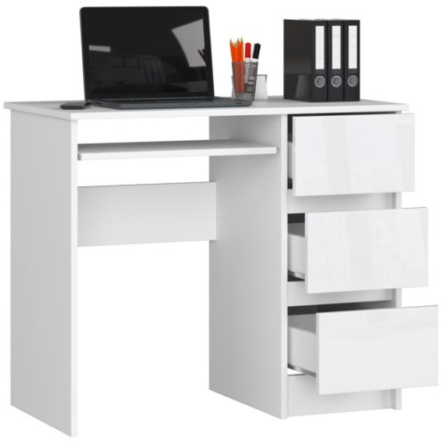 AKORD CLP A-6 Számítógépasztal Magasfényű Fehér 90 cm Jobbos