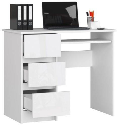 AKORD CLP Bal Oldali Számítógépasztal 90 cm Fehér Matt/Magasfényű