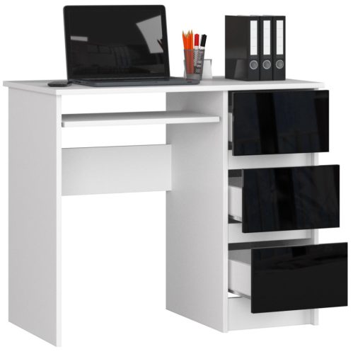 AKORD CLP A-6 Számítógépasztal Laminált Fehér-Fekete Magasfényű 90 cm