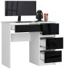 AKORD A-7 Kompakt Számítógépasztal Laminált Fehér-Fekete Magasfényű 90cm Jobbos