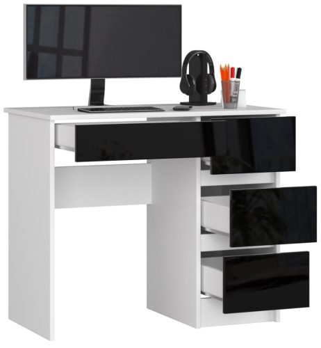 AKORD A-7 Kompakt Számítógépasztal Laminált Fehér-Fekete Magasfényű 90cm Jobbos