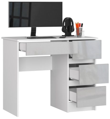 AKORD A-7 Számítógépasztal 90 cm Jobbos Fehér/Metál Magasfényű