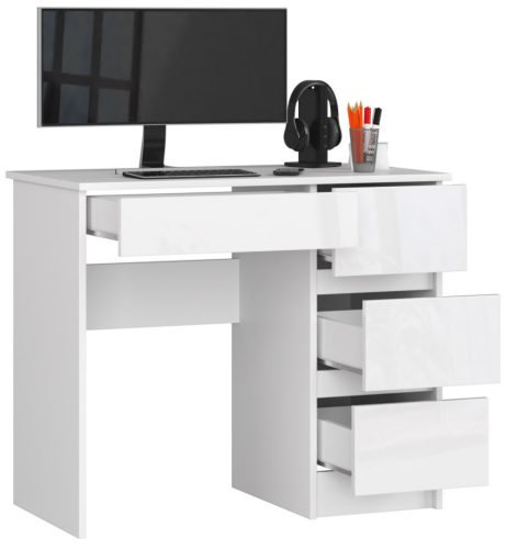 AKORD A-7 Magasfényű Fehér Számítógépasztal 90 cm Jobbos
