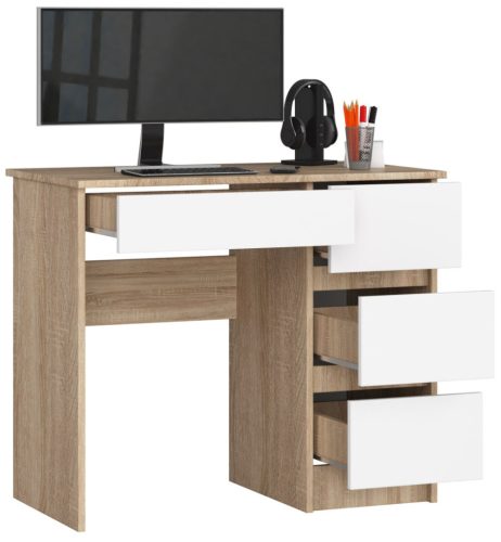 AKORD CLP A-7 Számítógépasztal Laminált Sonoma Tölgy Fehér Jobbos