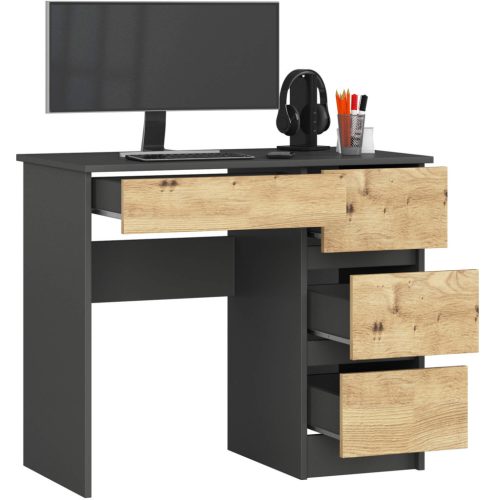 AKORD CLP Jobboldali Íróasztal Laminált Grafitszürke Artisan Tölgy 4-Fiókos