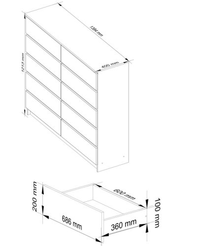 AKORD CLP 10-fiókos Komód Laminált Fehér-Szürke