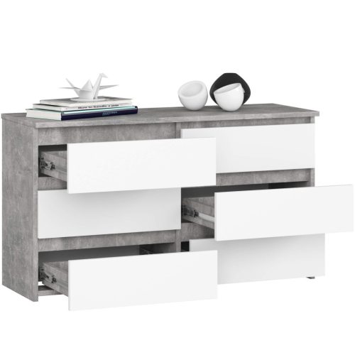 AKORD CL100 Laminált Fiókos Komód Beton/Fehér 6 Fiókkal
