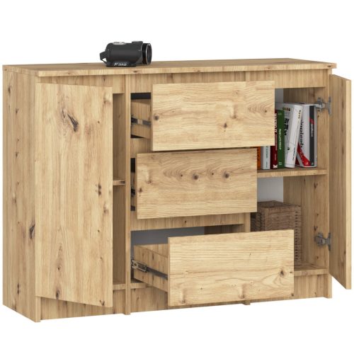 AKORD K100 Artisan Tölgy Komód 2 Ajtós 3 Fiókos