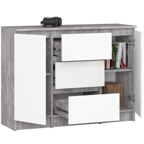 AKORD K100 Modern Komód Laminált Beton-Fehér