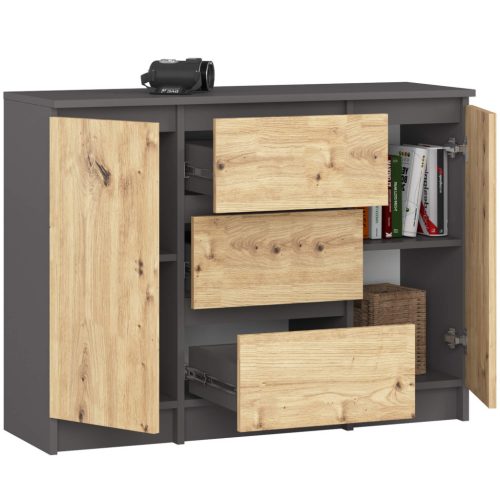 AKORD K100 Klasszikus Komód Laminált Grafit-Artisan Tölgy