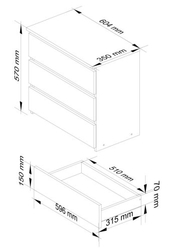 AKORD CL3 60 cm Éjjeliszekrény Fehér/Grafit Magasfényű