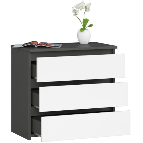 AKORD CLP CL3 Komód Laminált Grafitszürke/Fehér 3 Fiókos