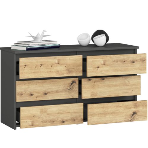 AKORD CL100 Modern Fiókos Komód Laminált Szürke Artisan Tölgy 6-Fiókos